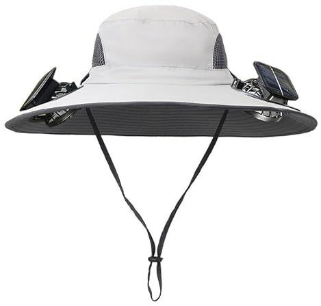 Techno Outfit Solarventilator und breiter Krempe, Sonnenhut für Herren mit 2 Solarventilatoren, Sonnenhüte für Herren, für draußen Fischerhut Techno (C, One Size)