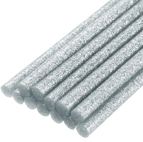 QUARKZMAN Mini Stick Colla a Caldo per Pistola Colla a Caldo 11mm x 200mm Argento Glitterato 12pz