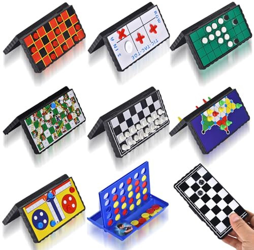 Artlyfe 8-in-1 Mini Magnetisches Schachspiel-Set mit Tragbarem Faltbarem Magnetbrett Taschen-Spiele, Familienausflüge Campingaktivitäten Partyspiele für Kinder und Erwachsene