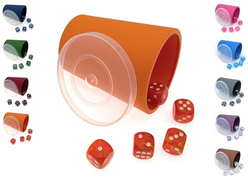DiceCupFlex - Flexibler Würfelbecher mit Deckel inkl. 5 Würfel - Made in Germany (Orange)