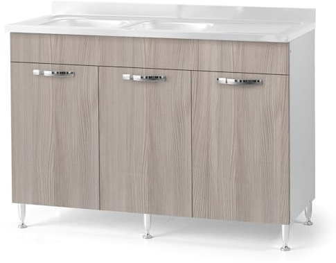 REDÒKASA Sottolavello per cucina componibile da 120 cm con tre ante, realizzata in legno 100% MADE IN ITALY (Senza Lavello, Olmo)