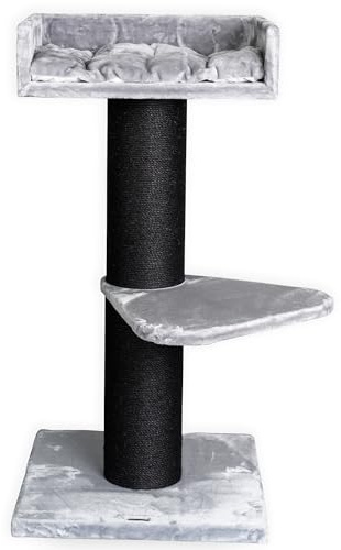 Arbres à Chat RHRQuality pour Grands Chats – Maine Coon Lounge – 120 cm de Haut – avec poteaux en sisal Extra épais de 20 cm – Blackline Gris Clair