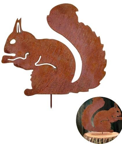 Gsedaox Sitzendes Eichhörnchen Rost Deko,Edelrost Metall Eichhörnchen Roststecker Gartendeko Eichhörnchen Gartenstecker Herbst Rost Deko, Eichhörnchen Aus Eisen.