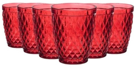 TRESV Set de 6 Vasos Colores o Transparente, Vaso de Cristal agua de 250ml, Vaso de Agua y Bebidas, Aptos para Lavavajillas (Rojo)