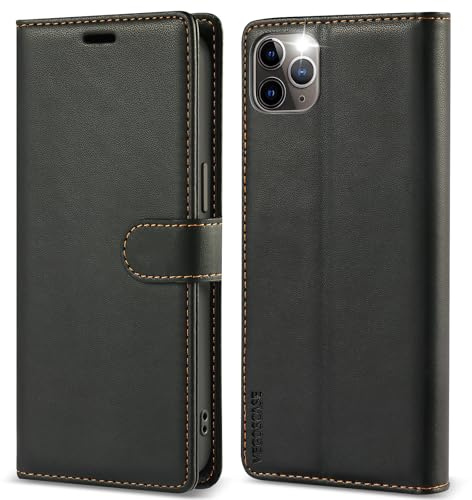 VEGOSCASE Custodia per iPhone 11 Pro, Custodia a Libro in PU Pelle, Cover a Libro Magnetica [Blocco RFID] Portafoglio con Slot per Schede per iPhone 11 Pro, Nero
