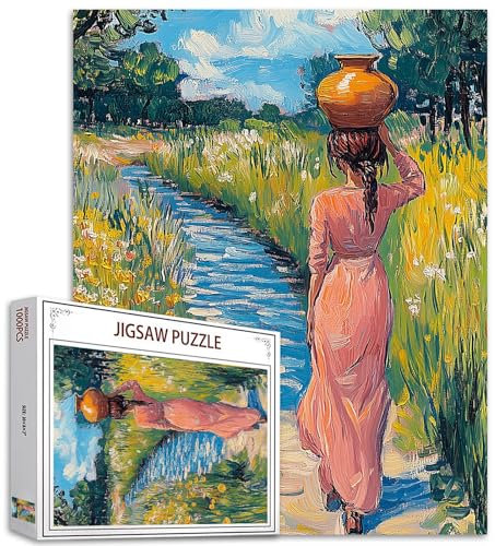 Monet Style 1000 Teile Country Girl Puzzle für Erwachsene und Familien, klassische Frauen mit Keramiktopf Kunst Puzzle Puzzle 1000 Teile Kunst Puzzles für Erwachsene