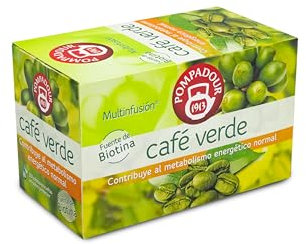 Pompadour | Café Verde | Multinfusión | Con Biotina | Ayuda Natural para el Metabolismo | 20 Bolsitas de 2,2 Gr