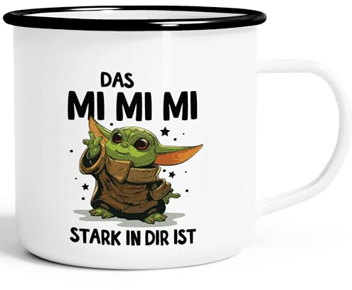 MoonWorks Emaille-Tasse mit Spruch Das Mimimi stark in dir ist Baby lustige Emaillebecher emaille-Weiss-schwarz Standard