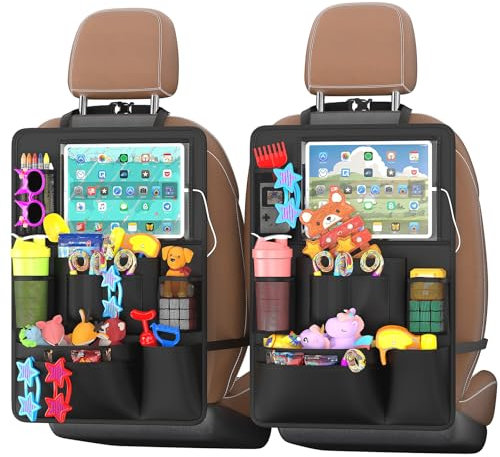 Oneyus Autositz Organizer, 2 Stück PREMIUM Rückenlehnenschutz Auto Kinder Multifunktional Wasserdicht 600D Oxford Rücksitz Organizer für bis zu 11-Zoll Tablet Tasche, 10 Taschen - Schwarz