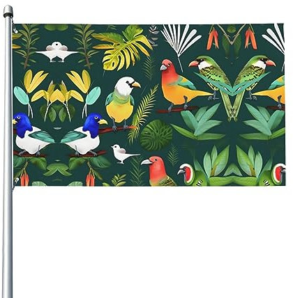 Banderas de jardín con estampado de pájaros tropicales y hojas de plantas para decoración exterior, decoración de temporada de granja al aire libre