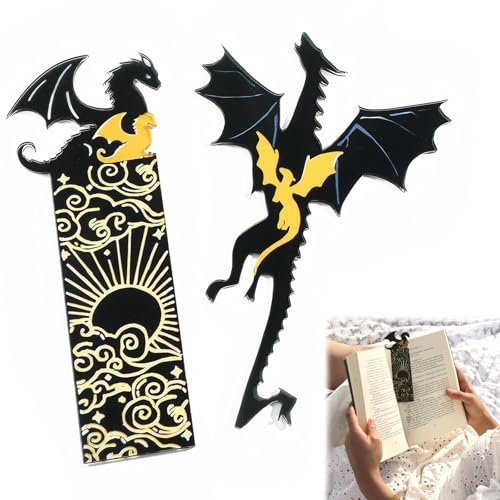 2 PCS Bookmark Drachenförmiges,Fourth Wing Lesezeichen,Lesezeichen Fantasy,Doppelseitig Lesezeichen Metall,Lesezeichen Anime für Buchliebhaber Freunde Familie Lesebegeisterte,Geschenk,Schwarz