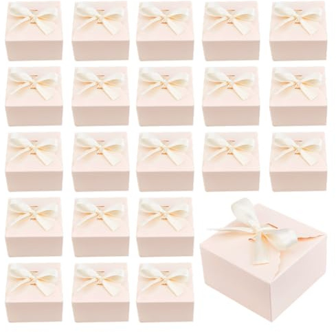 PH PandaHall 30pz Rosa Scatole Regalo Caramelle Scatola Pieghevole Scatola di Carta Piccola Scatole Bomboniera per Regalo Imballaggio con Nastro per Regali di Nozze Laurea Caramelle Biscotti, 9x9x5cm