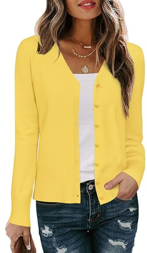 Arach&Cloz Women's Cardigans Long Sleeve Lightweight Ladies Tops Button Down V Neck Shrugs Knitwear