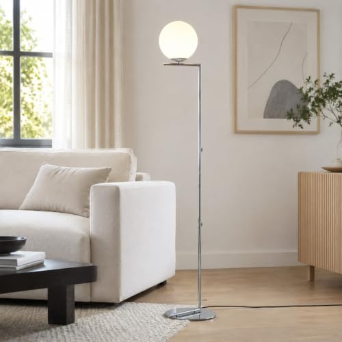 Alpinaluz Stehleuchte mit mundgeblasener Glaskugel, Ø 22 cm und schlanker Rahmen aus glänzendem verchromtem Stahl, Fassung E27, Höhe 158 cm, moderner italienischer Stil für Wohnzimmer oder