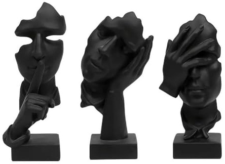 Skulpturen deko Denker Statue, 3 Stück Denker Statue, Stille ist Gold abstrakte Kunstfigur, moderne Zuhause Harz Skulpturen dekorative Objekte Dekor für Home Office Bücherregal Desktop (Schwarz)