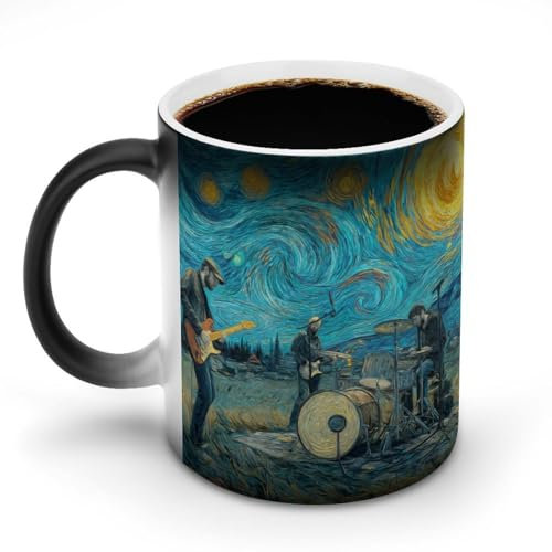 Jubonexis Hard Rock Band Playing Color Changing Mugs Heat Changing Ceramic Coffee Mug Novelty Funny Tea Water Cup 325 ml