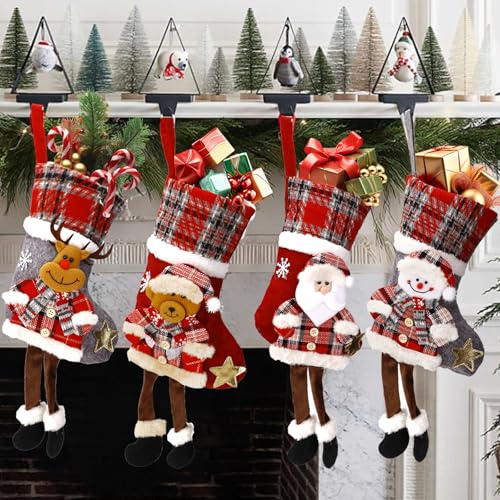 BBWELL Weihnachtsstrumpf,4 Stück Nikolausstrumpf,Weihnachtssocken Süßigkeiten Geschenktüte,Nikolausstiefel zum Befüllen und Aufhängen für Weihnachtsdeko,Nikolaus Socke für Kinder Familien