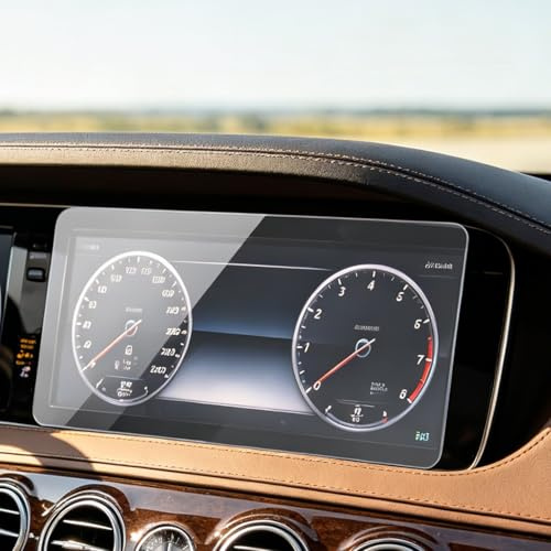 Risegun Displayschutzfolie Kompatibel mit Mercedes-Benz S-Klasse 2014-2017 W222 S550 S550E S 63 65 S600 S, 2 Stück Navigation Schutzfolie Tempered Glas 12.3 Zoll Touchscreen, 9H Kratzfest