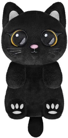 Black Cat Microwavable Heating Pads for Belly, Neck & Shoulders, Heatable Plush with Moist Heat, Removable Plush Cover, Unscented Natural Fill, Adorable Surprise Present, 6.5 x 10.6, 1.5 lb