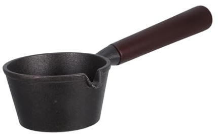 Gadpiparty Mini Cacerola de Hierro Fundido con Vertedor Sartén Pequeña para Derretir Mantequilla Calentar Salsas y Aceite con Mango de Madera para Cocina Casera y Repostería