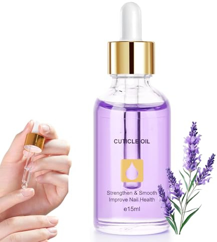 15ml Nail Cuticle Oil with Organic Jojoba & Vitamin E B, Strengthens Nails, Moisturizes Dry Rough Cuticles, Prevents Hangnails & Chapped Skin, Fast Absorbing Dropper (Lavender)