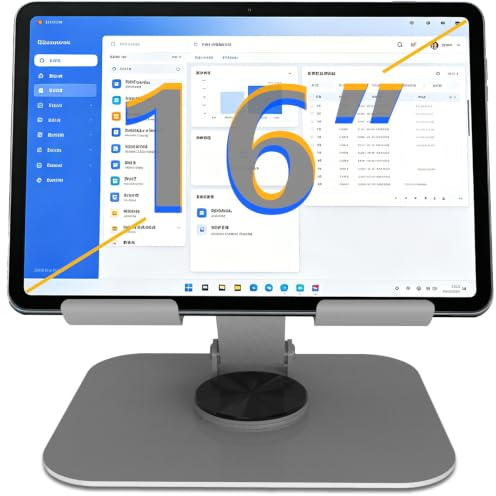 Lusosh Universal Tablet Stand 360° Rotation Foldable Holder for Desk, Grey | Adjustable iPad Stand, Kindle Stand, Stable Metal Base, Heat Dissipation Panel, Compatible with All 4-16” Devices