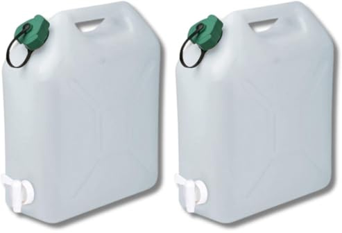 EDA - Bidon à Eau 10 L - Jerrican Extra Fort avec Bouchon Simple et Robinet - Certifié Contact Alimentaire - 29 x 14 x 35 cm - Naturel