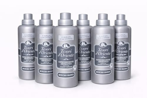 Tesori d'Oriente Ammorbidente Concentrato Muschio Bianco – Cura Profumo Italiana – White Musk – Confezione da 6 (6 Bottiglie) – Profumo di lunga durata, biancheria extra morbida Veltao