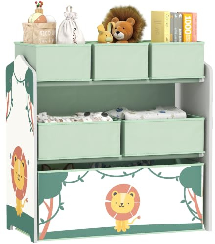 AIYAPLAY Scaffale Portagiochi Bambini a 3 Livelli con 6 Contenitori Verde