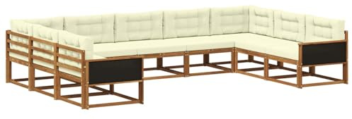vidaXL Outdoor-Sofagarnitur mit Kissen 9 pcs Natur und Creme, Zeitgemäße Gartenmöbel, modernes Sofa-Set, gemütliche Lounge für den Pool, Sitzgruppe für den Garten
