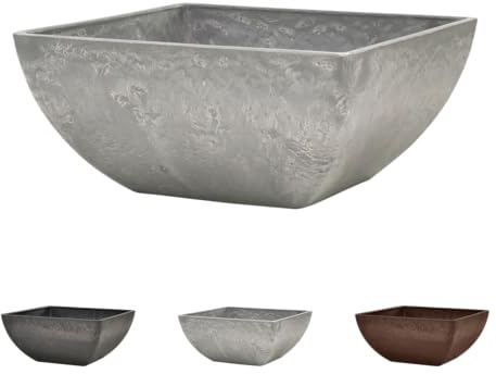 Klocke Ecostone Pflanzschale ECO704 - Quadratische Dekoschale in Stein-Optik - Nachhaltiger Kunststoff mit 70% Recycling-Anteil - UV-beständig und Wetterfest (40 cm x 40 cm Höhe 18 cm - Grau)