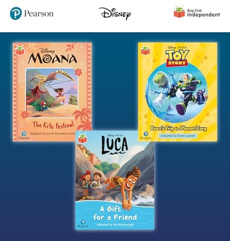 Pearson Bug Club Disney Year 1 Pack B, including decodable phonics readers for phase 5: Moana: The Kite Festival, Toy Story: Buzz's Trip to Planet Zurg, Luca: A Gift for a Friend