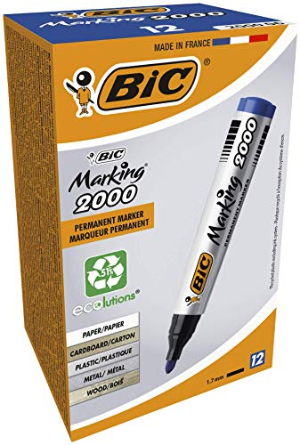 BIC Permanent Marker Marking 2000 ECOlutions in einer Schachtel à 12 Stück, Rundspitze, 1,7 mm in blau