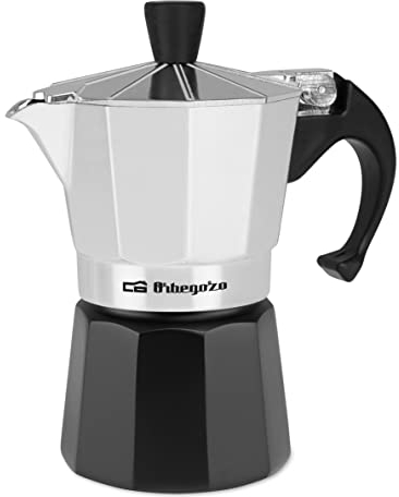 Orbegozo KFM 230, Cafetière italienne, 2 tasses, pour cuisinière à gaz, vitrocéramique et électrique, aluminium, couleur noir et argent