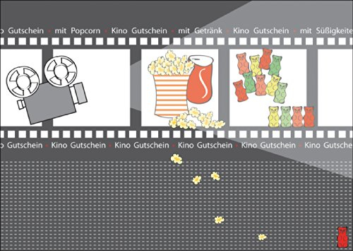 Fröhlicher (blanko) Kino Gutschein mit Popcorn, mit Getränk, mit Süßigkeiten • auch direkt Versand mit Einleger• schöne Klappkarte mit Umschlag, hochwertig und schön
