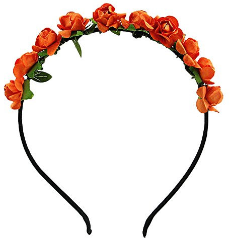 Hippie Love Serre-tête Couronne de fleurs Fête Mariage - Orange - taille unique