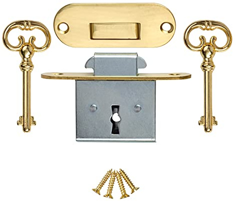 Rounded Full Mortise Lock w/Two Skeleton Keys for Roll Top Desk - Antique Furniture Hardware | UA-032-L