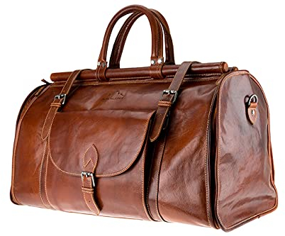 Alpenleder Reisetasche - Casablanca (Handgefertigt) - Nachhaltiges Bio-Leder aus regionaler Landwirtschaft | Reisetaschen Damen & Herren mit Schultergurt *Fair Produziert* (60x55x15cm, 50L, Cognac)