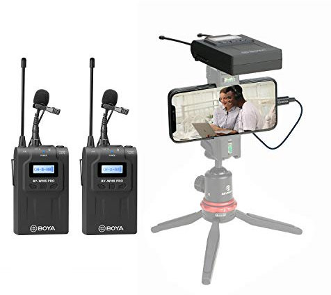 BOYA BY-WM8 Pro-K2 Dual-Channel Wireless Lavalier Microphone System 2 Transmitter & 1 Receiver for DSLR Camera Camcorder Youtube Street Interview Livesteam Teamwork Vblog