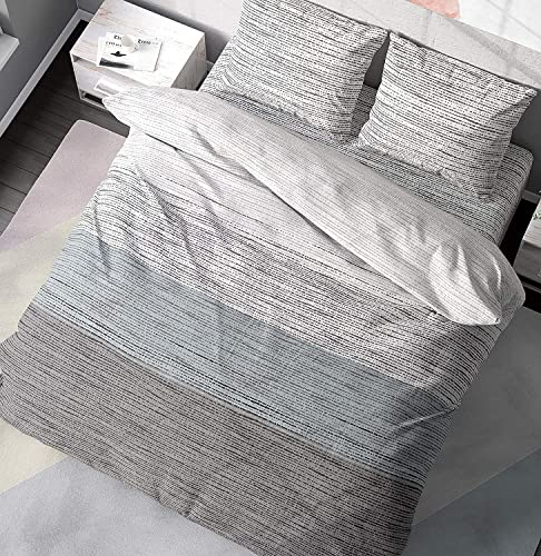 DILIOS Premium Bettwäsche 135x200 – 100% Baumwolle, ÖKO-TEX Zertifiziert, Renforcé, Atmungsaktiv & Antiallergisch, mit Reißverschluss, 2teilig – Bettbezug + Kissenbezug 80x80, Grau Blau