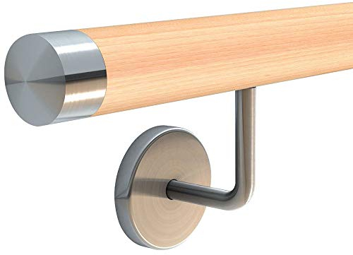HUERO Handlauf Buche I Rundholz | Klar lackiert I Komplettes-Set zur Selbstmontage I Modernes Design
