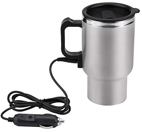 Keenso Auto 12V Wasserkocher, Auto 12V 450ml Edelstahl Zigarettenanzünder Wasserkocher Heizung Trinkbecher Reise Wasserkocher mit Zigarettenanzünderkabel