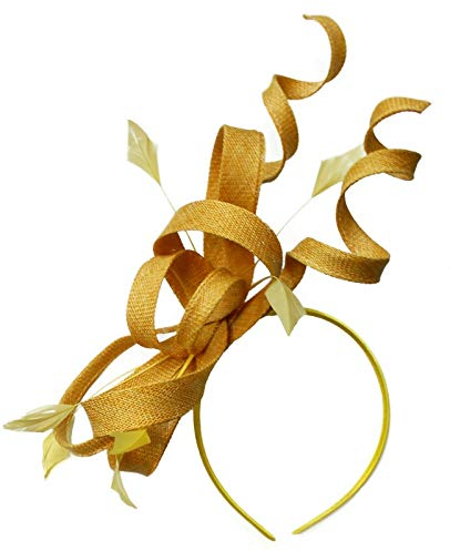Sinamay Haarreif mit Wirbelschlaufe, Fascinator für Damen, Hochzeit, Ascot Rennen [Senfgoldgelb]