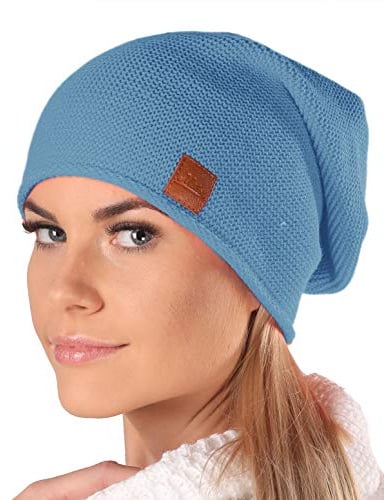 Mikos*Mütze Damen Beanie Frühling Strickmützen für Damen Chemo Damenmütze in Vielen Farben Stilvolle und Bequeme Kopfbedeckung für Sommer Long Slouch Beanie mit hohem Tragecomfort (699)(Jeans)