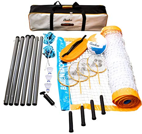 Baden Unisex-Erwachsene G202 Champions Volleyball Badminton-Kombi-Set, Orange/Blau (neues Modell), 32 ft Wide Net