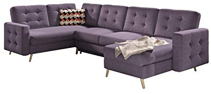 MOEBLO Ecksofa mit Schlaffunktion mit Bettkasten Couch U-Form Polstergarnitur Wohnlandschaft Polstersofa mit Ottomane Couchgranitur - ASLAN U (Violett (Soro 65+Zigzag 60), Ecksofa Rechts)
