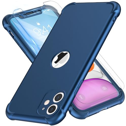 ORETECH Coque Compatible avec iPhone 11, avec 2 x Protecteur D'écran en Verre Trempé Housse Hybride Robuste 2 en 1 Antichoc Ultra Mince Anti Rayures PC TPU Coque pour iPhone 11 6.1 Bleu