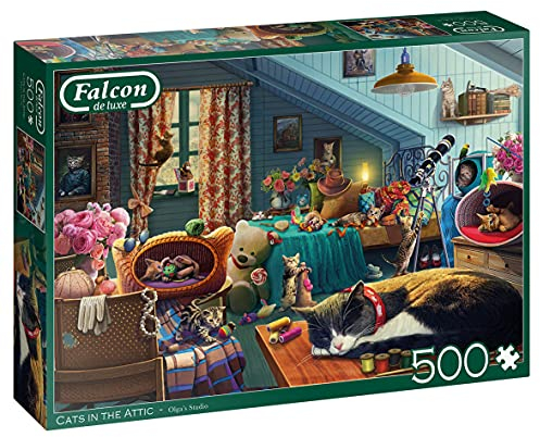 Falcon 11300 Cats in The Attic-500 Teile de Luxe Katzen Puzzlespiel, Mehrfarben