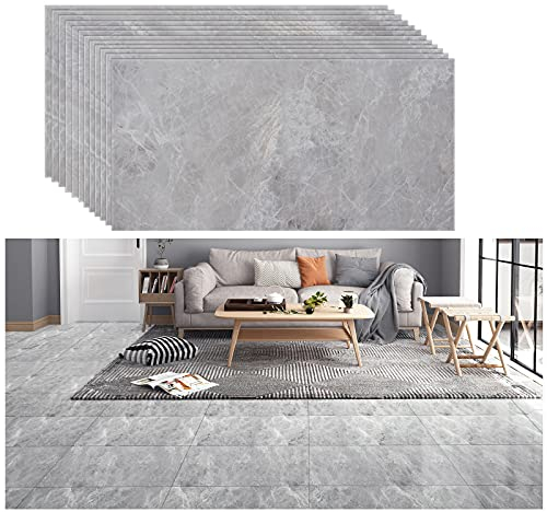 VEELIKE 60cm x 30cm 12 Stück PVC Bodenbelag Betonoptik Grau Selbstklebende Bodenfliesen Betonoptik Klebefliesen Bad Boden Fliesenaufkleber Boden Wohnzimmer Badezimmer Küche Wasserdicht Abnehmbar