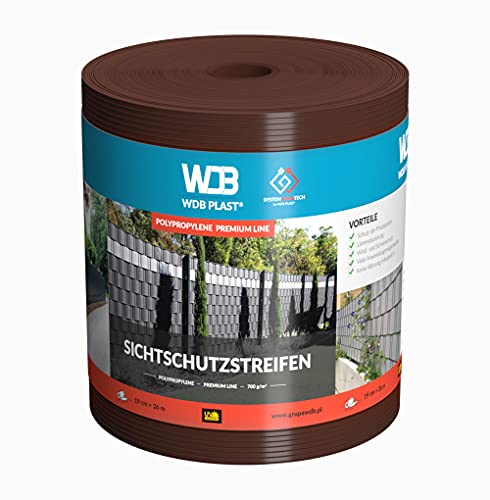 WDB - Sichtschutzstreifen für Doppelstabmatten Sichtschutz Zaun - 19 cm x 26 m - Hart PP Windschutz Premium Line - Braun - RAL 8011